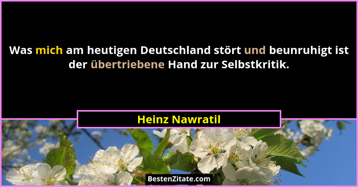 Was mich am heutigen Deutschland stört und beunruhigt ist der übertriebene Hand zur Selbstkritik.... - Heinz Nawratil