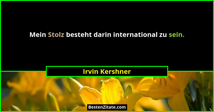 Mein Stolz besteht darin international zu sein.... - Irvin Kershner