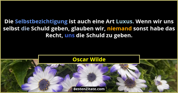 Die Selbstbezichtigung ist auch eine Art Luxus. Wenn wir uns selbst die Schuld geben, glauben wir, niemand sonst habe das Recht, uns die... - Oscar Wilde