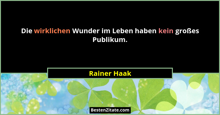 Die wirklichen Wunder im Leben haben kein großes Publikum.... - Rainer Haak