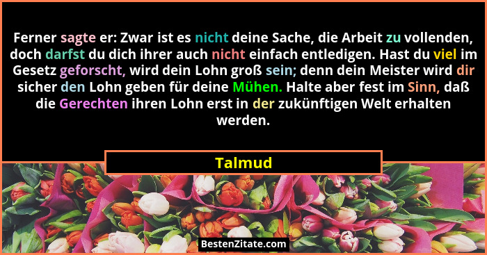 Ferner sagte er: Zwar ist es nicht deine Sache, die Arbeit zu vollenden, doch darfst du dich ihrer auch nicht einfach entledigen. Hast du vie... - Talmud