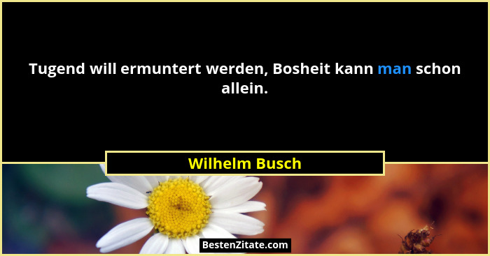 Tugend will ermuntert werden, Bosheit kann man schon allein.... - Wilhelm Busch