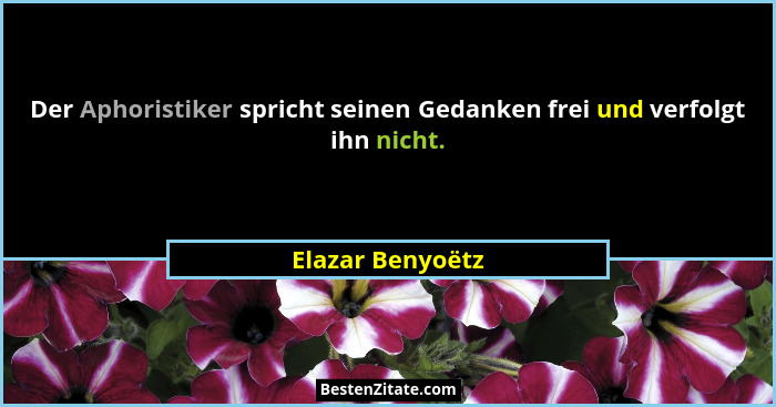 Der Aphoristiker spricht seinen Gedanken frei und verfolgt ihn nicht.... - Elazar Benyoëtz