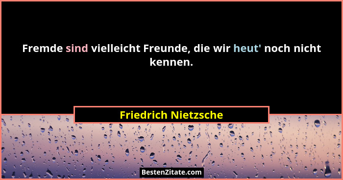 Fremde sind vielleicht Freunde, die wir heut' noch nicht kennen.... - Friedrich Nietzsche
