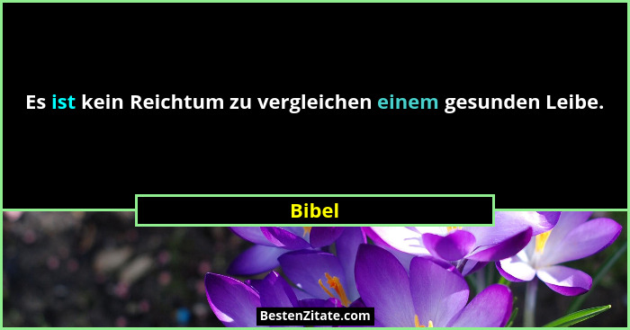 Es ist kein Reichtum zu vergleichen einem gesunden Leibe.... - Bibel