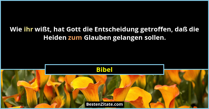 Wie ihr wißt, hat Gott die Entscheidung getroffen, daß die Heiden zum Glauben gelangen sollen.... - Bibel