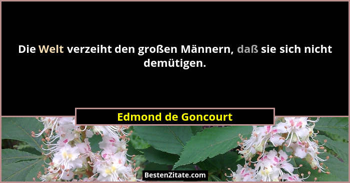 Die Welt verzeiht den großen Männern, daß sie sich nicht demütigen.... - Edmond de Goncourt