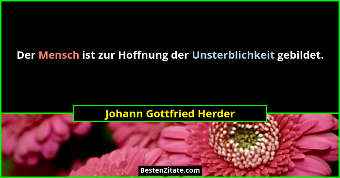 Der Mensch ist zur Hoffnung der Unsterblichkeit gebildet.... - Johann Gottfried Herder