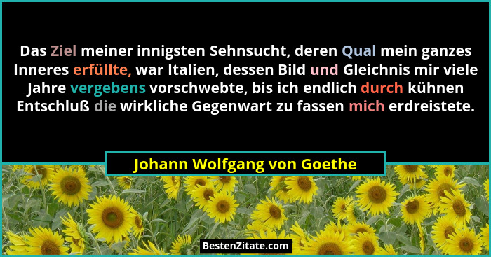 Das Ziel meiner innigsten Sehnsucht, deren Qual mein ganzes Inneres erfüllte, war Italien, dessen Bild und Gleichnis mir... - Johann Wolfgang von Goethe