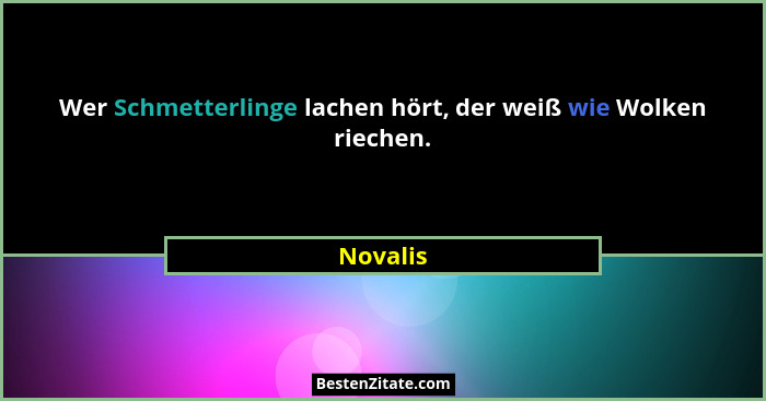 Wer Schmetterlinge lachen hört, der weiß wie Wolken riechen.... - Novalis