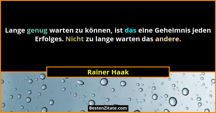 Lange genug warten zu können, ist das eine Geheimnis jeden Erfolges. Nicht zu lange warten das andere.... - Rainer Haak