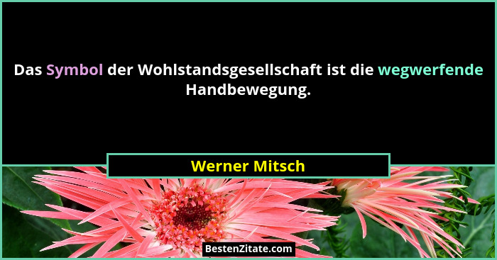 Das Symbol der Wohlstandsgesellschaft ist die wegwerfende Handbewegung.... - Werner Mitsch