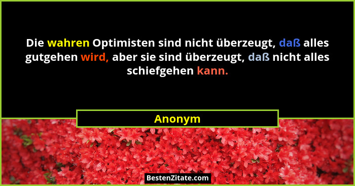 Die wahren Optimisten sind nicht überzeugt, daß alles gutgehen wird, aber sie sind überzeugt, daß nicht alles schiefgehen kann.... - Anonym