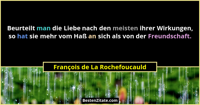 Beurteilt man die Liebe nach den meisten ihrer Wirkungen, so hat sie mehr vom Haß an sich als von der Freundschaft.... - François de La Rochefoucauld