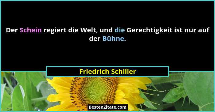 Der Schein regiert die Welt, und die Gerechtigkeit ist nur auf der Bühne.... - Friedrich Schiller