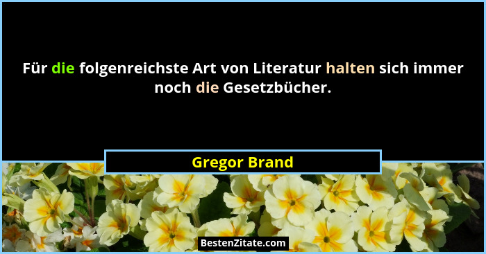 Für die folgenreichste Art von Literatur halten sich immer noch die Gesetzbücher.... - Gregor Brand