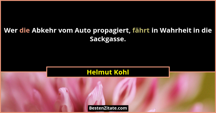 Wer die Abkehr vom Auto propagiert, fährt in Wahrheit in die Sackgasse.... - Helmut Kohl