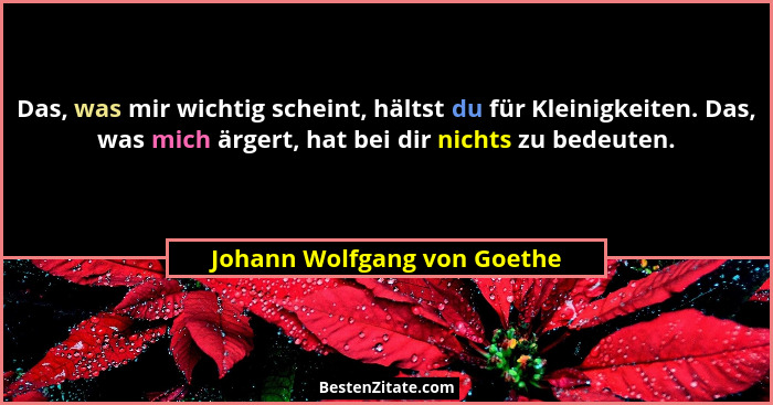 Das, was mir wichtig scheint, hältst du für Kleinigkeiten. Das, was mich ärgert, hat bei dir nichts zu bedeuten.... - Johann Wolfgang von Goethe