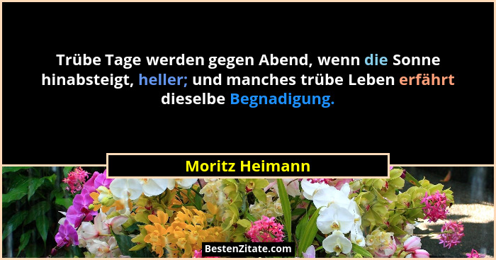 Trübe Tage werden gegen Abend, wenn die Sonne hinabsteigt, heller; und manches trübe Leben erfährt dieselbe Begnadigung.... - Moritz Heimann