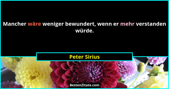Mancher wäre weniger bewundert, wenn er mehr verstanden würde.... - Peter Sirius