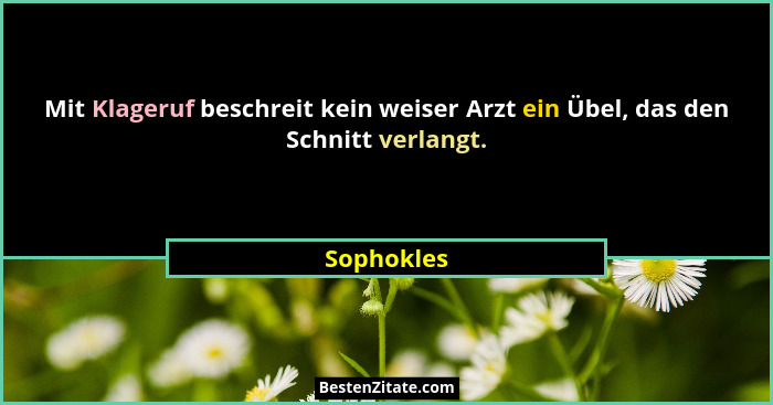 Mit Klageruf beschreit kein weiser Arzt ein Übel, das den Schnitt verlangt.... - Sophokles