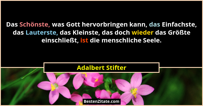 Das Schönste, was Gott hervorbringen kann, das Einfachste, das Lauterste, das Kleinste, das doch wieder das Größte einschließt, ist... - Adalbert Stifter
