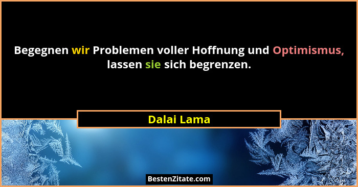 Begegnen wir Problemen voller Hoffnung und Optimismus, lassen sie sich begrenzen.... - Dalai Lama