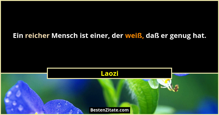 Ein reicher Mensch ist einer, der weiß, daß er genug hat.... - Laozi