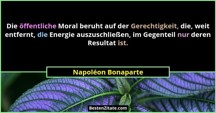 Die öffentliche Moral beruht auf der Gerechtigkeit, die, weit entfernt, die Energie auszuschließen, im Gegenteil nur deren Result... - Napoléon Bonaparte