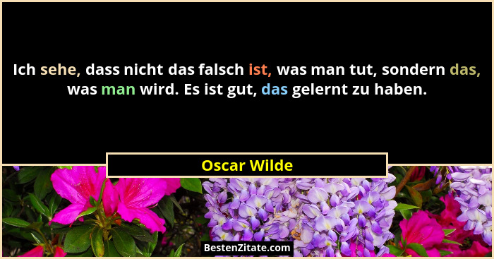 Ich sehe, dass nicht das falsch ist, was man tut, sondern das, was man wird. Es ist gut, das gelernt zu haben.... - Oscar Wilde