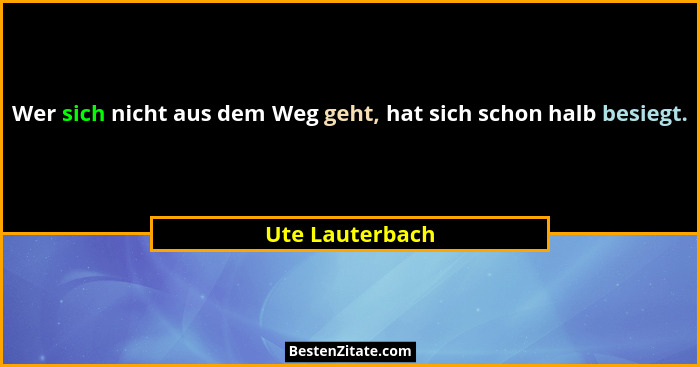 Wer sich nicht aus dem Weg geht, hat sich schon halb besiegt.... - Ute Lauterbach