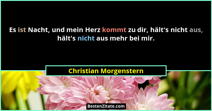 Es ist Nacht, und mein Herz kommt zu dir, hält's nicht aus, hält's nicht aus mehr bei mir.... - Christian Morgenstern
