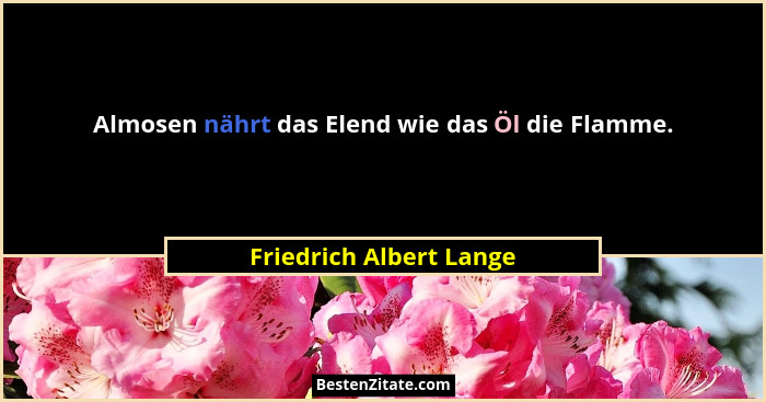 Almosen nährt das Elend wie das Öl die Flamme.... - Friedrich Albert Lange