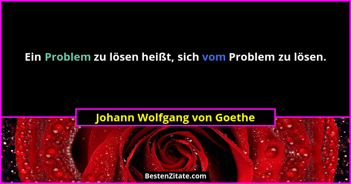 Ein Problem zu lösen heißt, sich vom Problem zu lösen.... - Johann Wolfgang von Goethe
