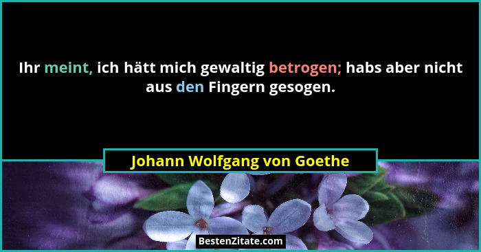 Ihr meint, ich hätt mich gewaltig betrogen; habs aber nicht aus den Fingern gesogen.... - Johann Wolfgang von Goethe