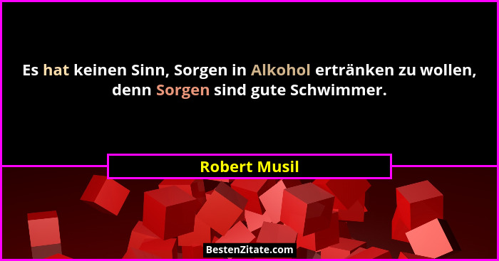 Es hat keinen Sinn, Sorgen in Alkohol ertränken zu wollen, denn Sorgen sind gute Schwimmer.... - Robert Musil