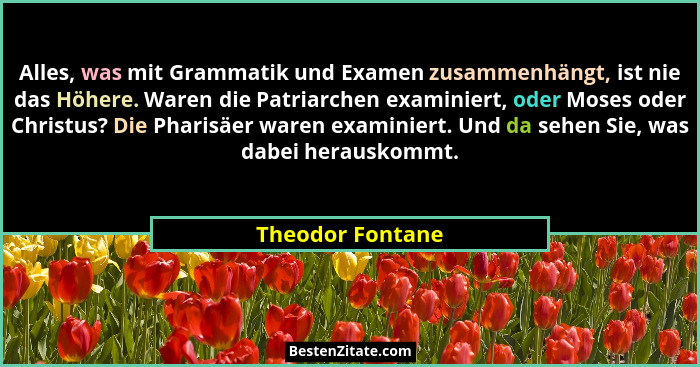 Alles, was mit Grammatik und Examen zusammenhängt, ist nie das Höhere. Waren die Patriarchen examiniert, oder Moses oder Christus? D... - Theodor Fontane