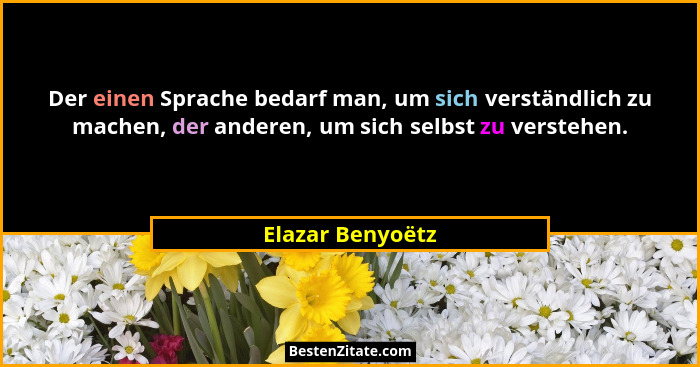 Der einen Sprache bedarf man, um sich verständlich zu machen, der anderen, um sich selbst zu verstehen.... - Elazar Benyoëtz