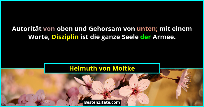 Autorität von oben und Gehorsam von unten; mit einem Worte, Disziplin ist die ganze Seele der Armee.... - Helmuth von Moltke