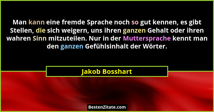 Man kann eine fremde Sprache noch so gut kennen, es gibt Stellen, die sich weigern, uns ihren ganzen Gehalt oder ihren wahren Sinn mi... - Jakob Bosshart