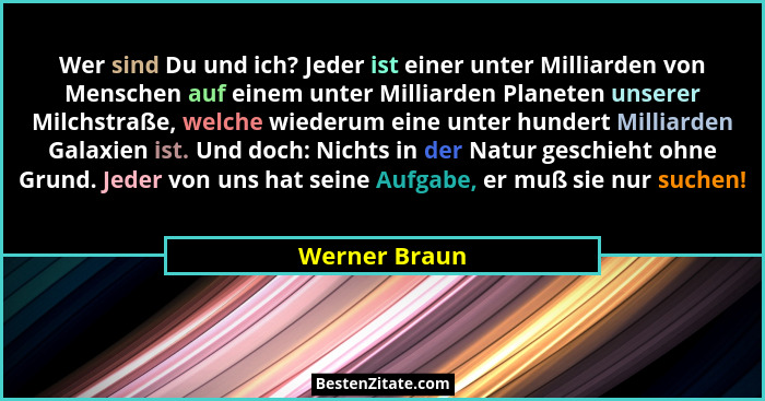 Wer sind Du und ich? Jeder ist einer unter Milliarden von Menschen auf einem unter Milliarden Planeten unserer Milchstraße, welche wied... - Werner Braun