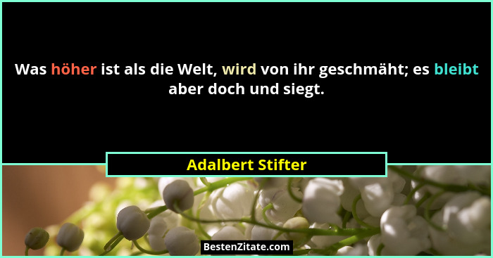 Was höher ist als die Welt, wird von ihr geschmäht; es bleibt aber doch und siegt.... - Adalbert Stifter