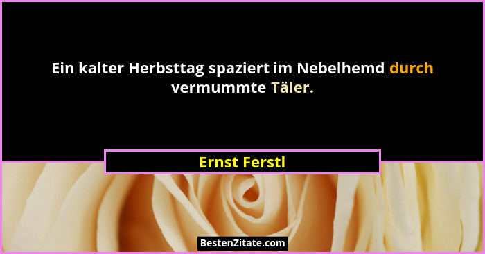 Ein kalter Herbsttag spaziert im Nebelhemd durch vermummte Täler.... - Ernst Ferstl