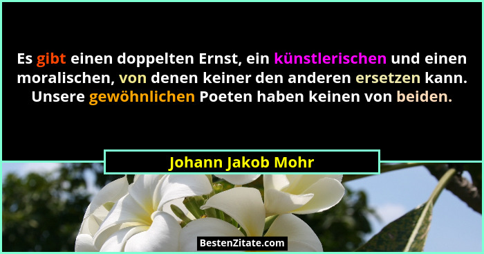 Es gibt einen doppelten Ernst, ein künstlerischen und einen moralischen, von denen keiner den anderen ersetzen kann. Unsere gewöhn... - Johann Jakob Mohr