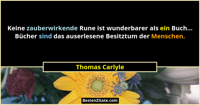 Keine zauberwirkende Rune ist wunderbarer als ein Buch... Bücher sind das auserlesene Besitztum der Menschen.... - Thomas Carlyle