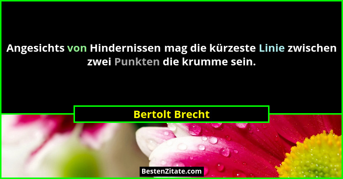 Angesichts von Hindernissen mag die kürzeste Linie zwischen zwei Punkten die krumme sein.... - Bertolt Brecht