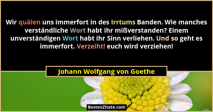 Wir quälen uns immerfort in des Irrtums Banden. Wie manches verständliche Wort habt ihr mißverstanden? Einem unverständig... - Johann Wolfgang von Goethe
