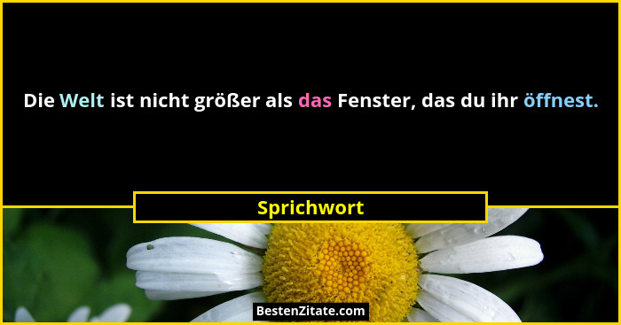 Die Welt ist nicht größer als das Fenster, das du ihr öffnest.... - Sprichwort