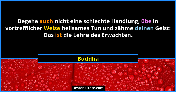 Begehe auch nicht eine schlechte Handlung, übe in vortrefflicher Weise heilsames Tun und zähme deinen Geist: Das ist die Lehre des Erwachten.... - Buddha
