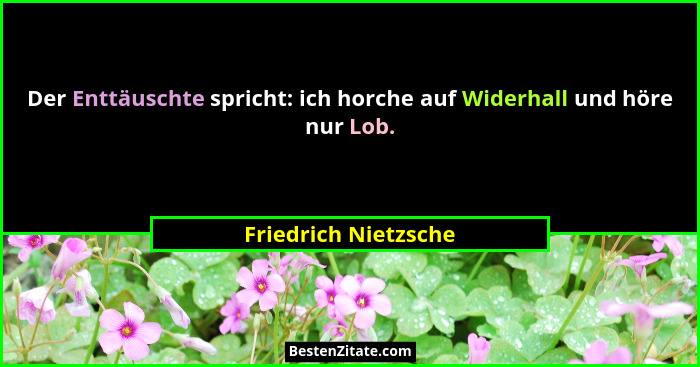 Der Enttäuschte spricht: ich horche auf Widerhall und höre nur Lob.... - Friedrich Nietzsche